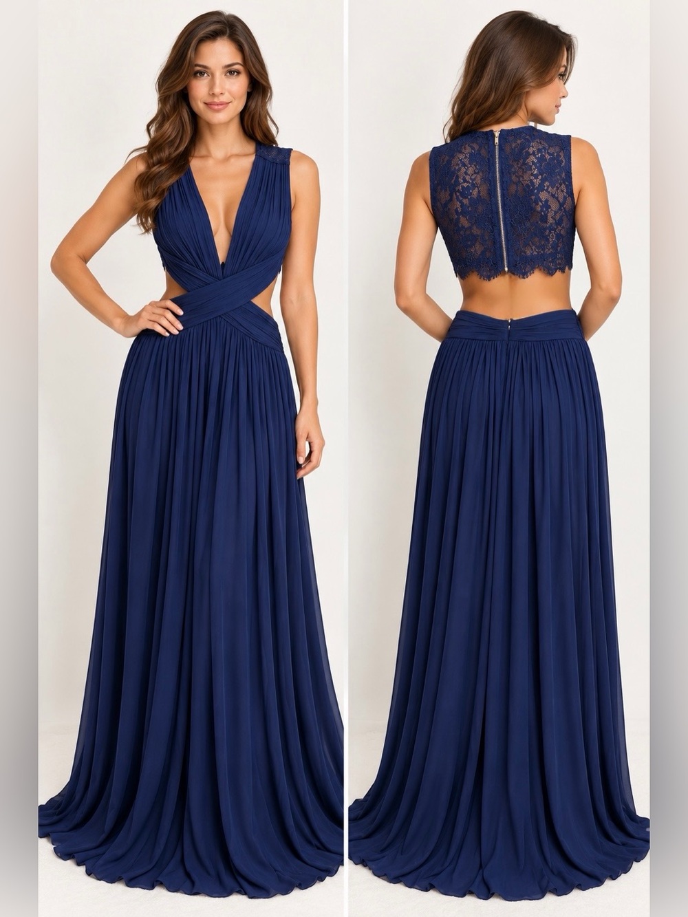 VICI Navy Blue Cutout Lace Maxi Dress Women’s Medium Formal Evening Gown
